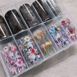 SILPECWEE 10 Rolls Retro Flower Nail Foil Holographic Nail Art Foil Nail Transfer Foil Paper Foil Flowers Nail Stickers 3D Flowers for Nails Fingernail Wraps Nail Art Decoration Accessories