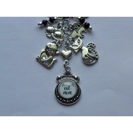 Handmade CAT MOM KITTEN CAT PAW LOVE MY CAT KEY CHAIN PURSE CLIP BAG CHARM BACKPACK FOB