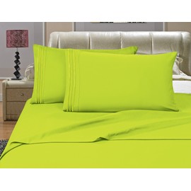 Elegant Comfort Luxury 5-Piece Bed Sheet Set - Luxury Bedding 1500 Premium Hotel Quality Microfiber, Wrinkle Resistant Cool & Breathable, Easy Elastic Fitted, Split King, Neon Green