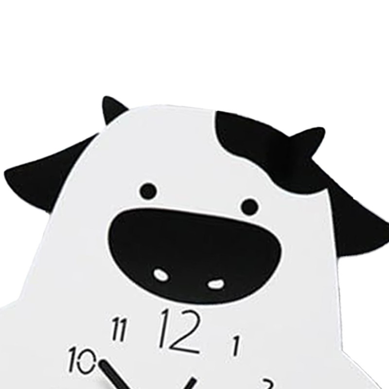 Acrylic Wall Clock Cartoon Cow Shape Silent Movement Decorative Swinging