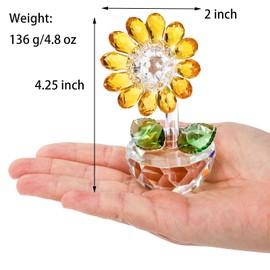 TOPZEA Crystal Sunflower Figurine, Glass Flower Collectibles Sunflower Ornament Status Desk Crystal Paperweight with Gift Box Small Flower Bouquet Table Centerpiece for Home Decor, Souvenir Gifts