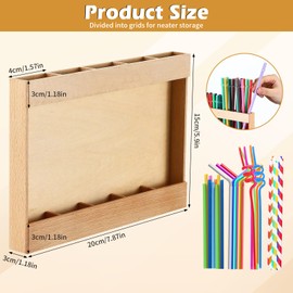 Kuabiz Wooden Straw Holder with Double Sided Adhesive Tape Wooden Straw Organizer Straw Dispenser Reusable Tumbler Straw Storage Container for Counter Kitchen Cupboards