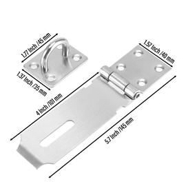 SINJEUN 8 Pack 4 Inch Door Hasp Latch Lock, 2mm Thick 201 Stainless Steel Door Locks Hasp Latch Safety Packlock Clasp with 48 Mounting Screws for Door Window Cabinet Shed Cage, Silver