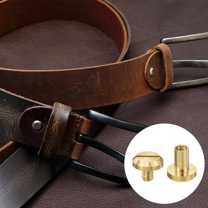 sourcing map 8Pcs Brass Chicago Screw, 8mm Concave Leather Rivets