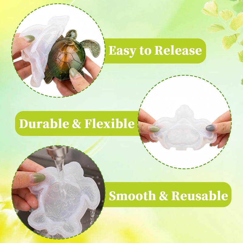 2 Pack Turtle & Frog Resin Molds, 3D Silicone Animal