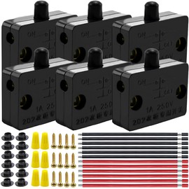 MKBKLLJY 6 PCS Black Cabinet Door Switch Normally Closed Automatic Touch ON Off 250V 1A for Wardrobe Pantry Lamp Electrical Light Switch 12 PCS Electronic Wire/Screw/Dust Cap 6 PCS Wiring Cap