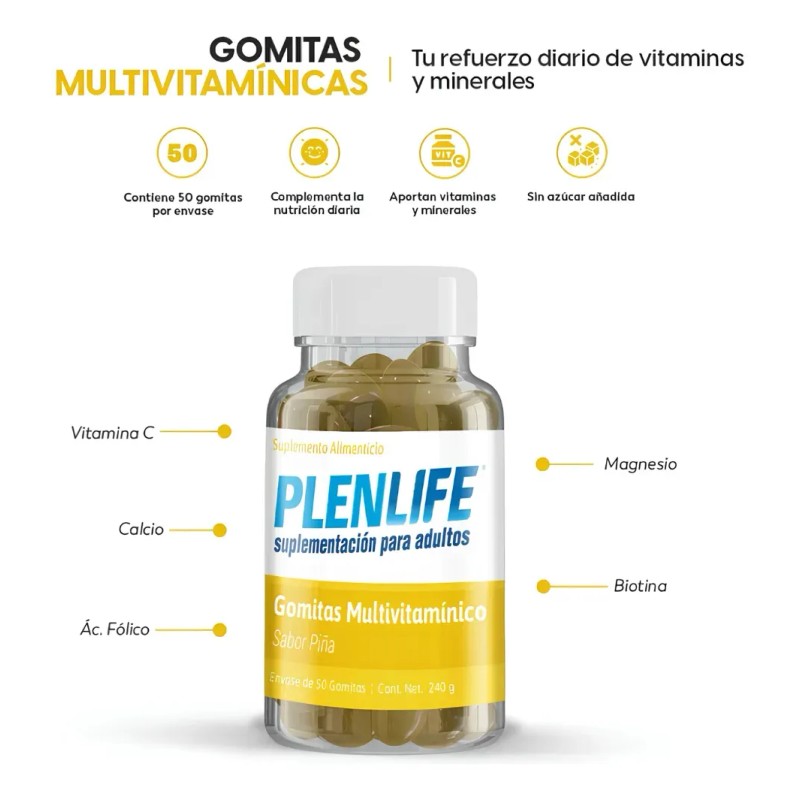 Gomitas Multivitamínico Adulto Plenlife 240g Dif. Sabor Sabor Piña