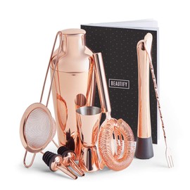 Beautify Cocktail Shaker Set, Copper 8pc Set with 600ml Parisian Cocktail Shaker, Professional Bartender Set for Home Bar, Including Strainer, Muddler, Jigger & Other Bar Accessories & Gift Box