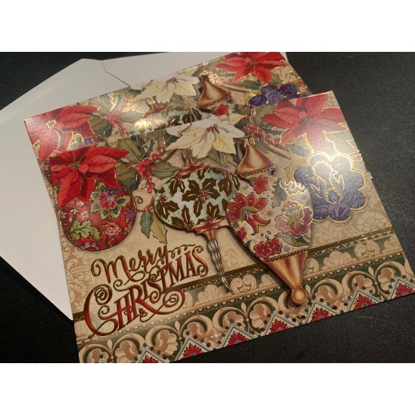 Punch Studio Christmas ORNAMENTS Gold Foil 3-D Holiday Cards: 2-5"x7"
