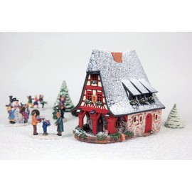 Midene Christmas Village Ceramic Miniature House of The Original Old Smithery in Rothenburg Winter Edition Tealight Candle Holder Handmade Collectible