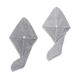 IWOWHERO 2pcs Bamboo Charcoal Hair Drying Towels Quick Dry Absorbent Hair Wraps for Women Unique Button Design for Secure Use Fiber Fleece
