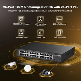 MokerLink 24 Port PoE Switch, 2 Gigabit Uplink, 300W IEEE802.3af/at, VLAN & Extend, Metal Rackmount Unmanaged Plug and Play Ethernet Switch
