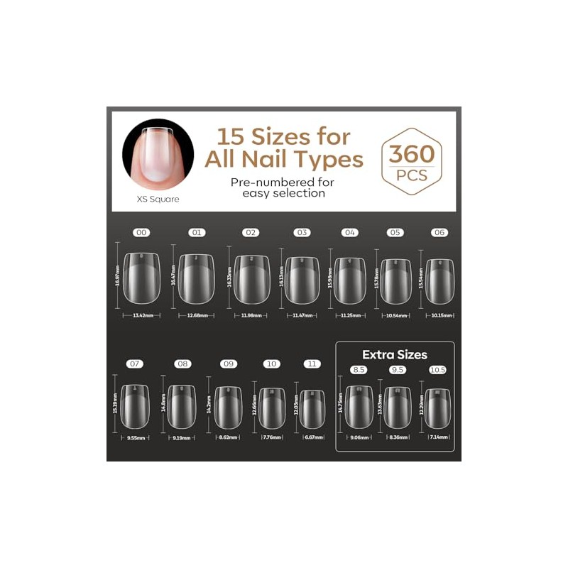 modelones Puntas de uñas de gel cuadradas extracortas, 360 uñas