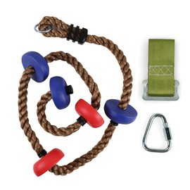 WONKAWOO Wooden Climbing Rope with Stepping Discs for Kids, 6.5 ft Heavy-Duty Rope Ladder, Outdoor Ninja Playset Obstacle Course Accessory with Carabiner Included