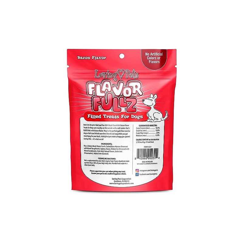 Loving Pets Flavorfullz Filled Treats for Dogs, Bacon 6 oz.