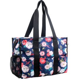 HoogaLife Waterproof Lightweight Tote Bag Large Shoulder Portable Bag for Women, Gym, Travel, Shopping, Beach (BlueFlower/L)