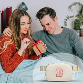 Gitus Belt Bag Fanny Pack Crossbody Bags with Initial Letter Patch Cute Stuff Birthday Gifts for Teenager Girls Cool Stuff for Teens Trendy Preppy Stuff for Teen Girls (Beige-D)