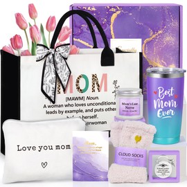 Suhctuptx Gifts for Mom from Daughter, Son, Best Mommy Ever Gift for Christmas, Mothers Day, Valentines Day, Funny Happy Birthday Basket Ideas for Mom, Mother In Law with Tote Bag (Purple)