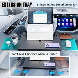 GreceYou Large Car Steering Wheel Desk with Retractable Tray, Car Steering Wheel Tray Laptop Mount for Eating Food Drink and Writing Work, Fits for Most Cars (Black)
