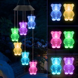 UXORSN Solar Wind Chimes for Outside,32 Inch Waterproof Solar Powered Wind Chimes Bear Color Changing Outdoor Lights for Window Yard Garden Xmas Decor Mom Grandma Gift
