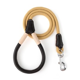 Mile High Life Dog Leash | Strong Rope Dog Leash w Soft Leather Wrapped Handle | 4 Feet Dog Leash w Heavy Duty Clasp | Yellow Rope Leash for Small Medium Large Dogs | Diameter 1/2" (48 Inches)