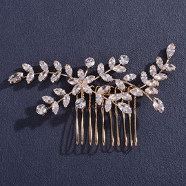 Missgrace Bride Wedding Silver Golden Flower Hair Comb Bridal Headpieces Women Rhinestone Hair Pieces Bridesmaid Side Hair Combs Hair Accessories for Women (Golden)