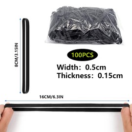 Rubber Bands, Pack of 100 Elastic Rubber Rings, Black, 5 mm Wide Rubber Band, Rubber Tension Band, Bin Bands for Office, Home, School Supplies