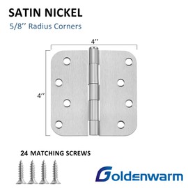 3 Pieces goldenwarm Satin Nickel Door Hinges 4 x 4 Heavy Duty Hinges with 5/8" Radius Corners - Residential Door Hardware, Brushed Nickel Iron