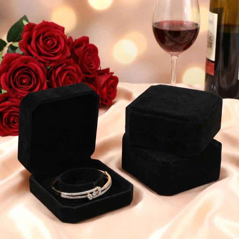 Douaowoc 12 Pcs Velvet Bracelet Box Classic Black Bracelet Gift