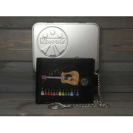 Acoustic Guitar Folk Song Music KLASSEK Mens Wallet with Chain Real Leather RFID Blocking with Coin Pocket and Metal Gift Box