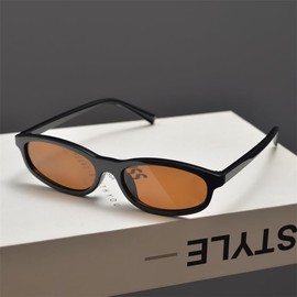 Kursan Oval Sunglasses for Women Men Fashion 90s Style Small Narrow Face Sun Glasses (Bright Black/Brown)