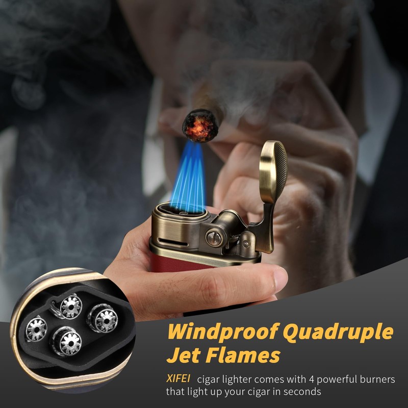XIFEI Cigar Torch Lighter, Refillable Desktop Butane Lighter Windproof 4