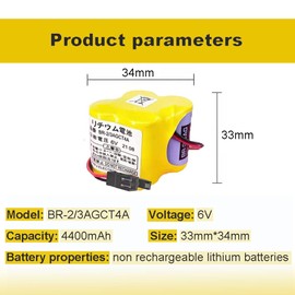 HDSBFCWYGG <- 4 Pack -> BR-2/3AGCT4A 6V 4400mah for FANUC A98L-0031-0025 Lithium Battery CNC Machine with Black Plug Non-Rechargeable