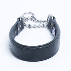 Leather Martingale Dog Collar, Choker, 20" x 1" (26" Fully Extended), Black, 100% Leather (Rio) Stainless Steel. Read Description for Correct Sizing