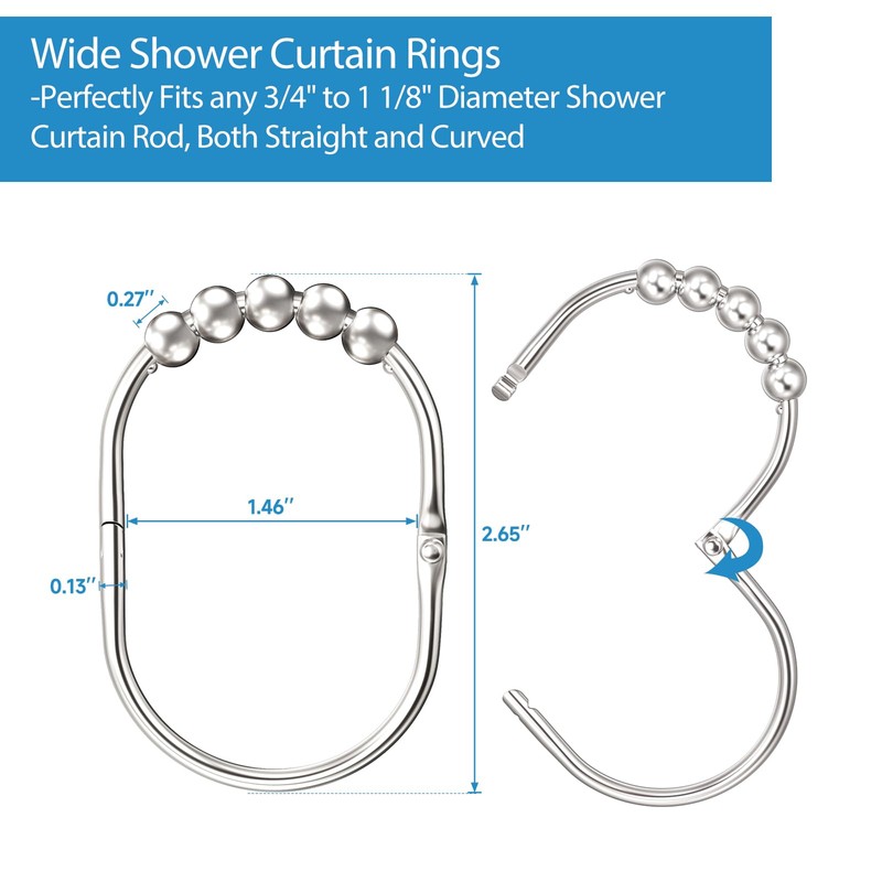 MENGJINGO 12PCS Wide Shower Curtain Hooks, Rust Proof Stainless Steel