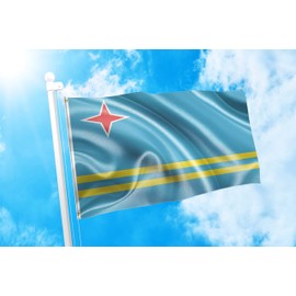 DMSE Aruba Arubans Larkspur Flag 3X5 Ft Foot 100% Polyester 100D Flag UV Resistant (3'X5' Ft Foot) (3'X5' Ft Foot) (3'X5' Ft Foot)