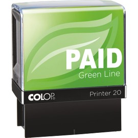 COLOP Green Line PAID Stamp - Blue Ink | 148216 | 37x13mm Eco-Friendly Office Word Stamp