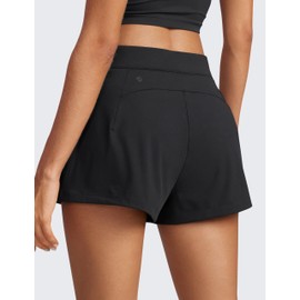 CRZ YOGA 4-Way Stretch Womens Shorts Casual Comfy High Waisted Golf Hiking Lounge Athletic Short with Pockets Black Medium