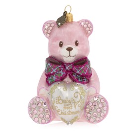 Jay Strongwater Baby's First Christmas Teddy Glass Ornament, Pink