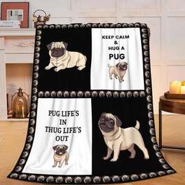 Pug Dog Throw Blanket - Warm, Soft, Cozy, Super Plush, Fluffy Pug Stuff - Fleece Flannel - Gifts for Women, Girls, Men, Kids, Adults - 50"X40"