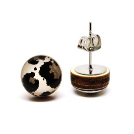 Stud Earrings, Animal Print, 10 mm, Handmade, Stainless Steel Posts for Sensitive Ears Studs for Women Men Girls (Black and Gray Leopard Print)