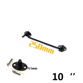 10 Inch Stainless Steel Black Cabin Hook Latches and Eye Hooks, Cabinet Door Hooks Window Hooks, Open Garden Gate Locks, Door Window Locks Bolts with Mounting Screws, 1 Pcs.