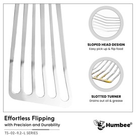 Humbee 9 Inches Fish Turner, Slotted Fish Spatula Dishwasher Safe NSF (Left Hand), Shovel Brown