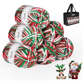 Crochet Yarn 6x50g, Knitting Wool Yarn 4-ply, Acrylic Yarn with Carrying Bag, Christmas Wool Packs for Xmas Gift Dolls DIY Crafts Blanket, Red&Green&White