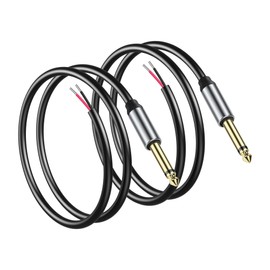 GINTOOYUN 2-Pack 6.35mm Male Plug to Bare Wire Open TRS Bipolar Stereo 1/4 "6.35mm Speaker Cable Adapter Connector to Microphone Speaker Bare Wire Open Audio Cable -0.3m/11in (6.35mm Level 3)