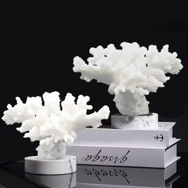 Tirifer - Estatua artificial de arrecife de coral - Decoración de mesa de resina para el hogar, sala de estar, boda (blanco, rama)