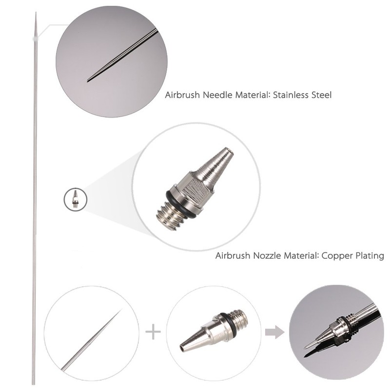 HUBEST 0.2mm, 0.3mm, 0.5mm Airbrush Nozzle Airbrush Needle Nozzle Cap