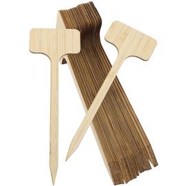 Marvexi 60Pcs Bamboo Plant Tags (6 x 18 cm) T-Type Plant Tags with A Marker Pen, House Plant Labels Garden Markers for Bamboo, Herb, Vegetable