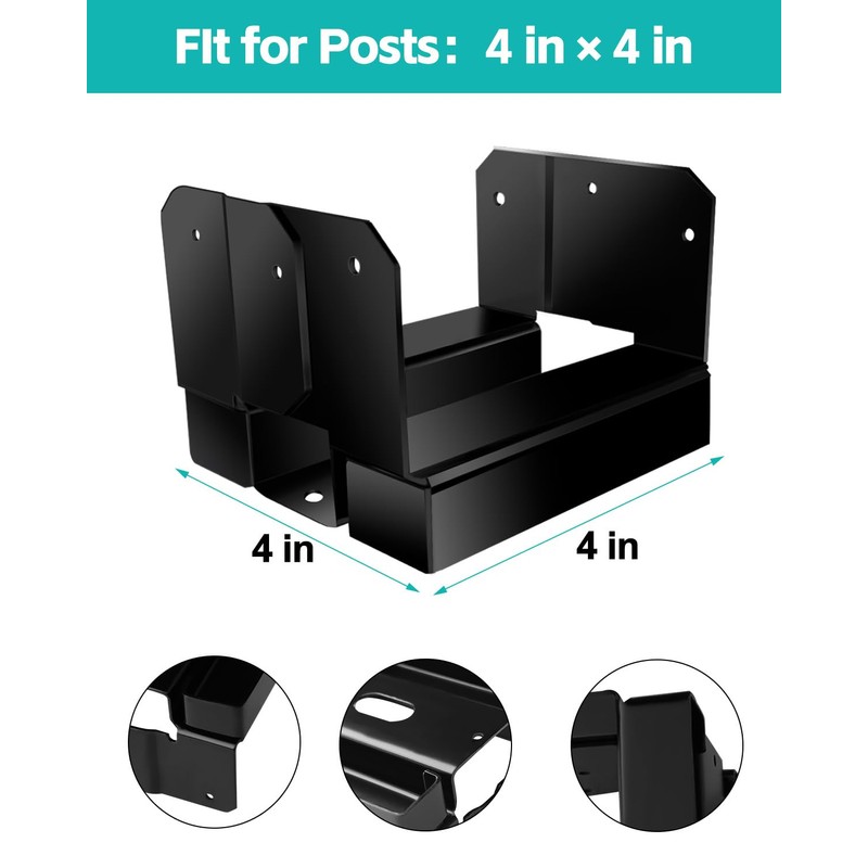 12 PCS 4x4 Black Galvanized Post Base Steel Inter 3.5x3.5