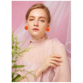 ZITULRY Beaded Stud Earrings Bohemian Statement Cluster Rainbow Seed Beads Big Round Piercing Post Earrings (Orange)